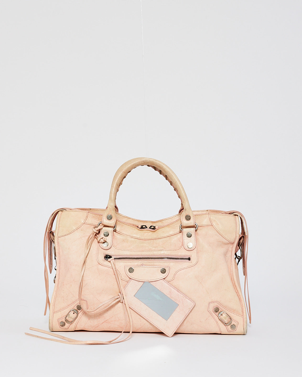 Balenciaga Sac de ville en cuir rose avec clous martelés