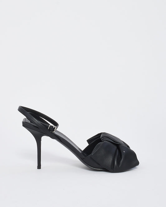 Balenciaga Black Leather Bow Sandals - 40