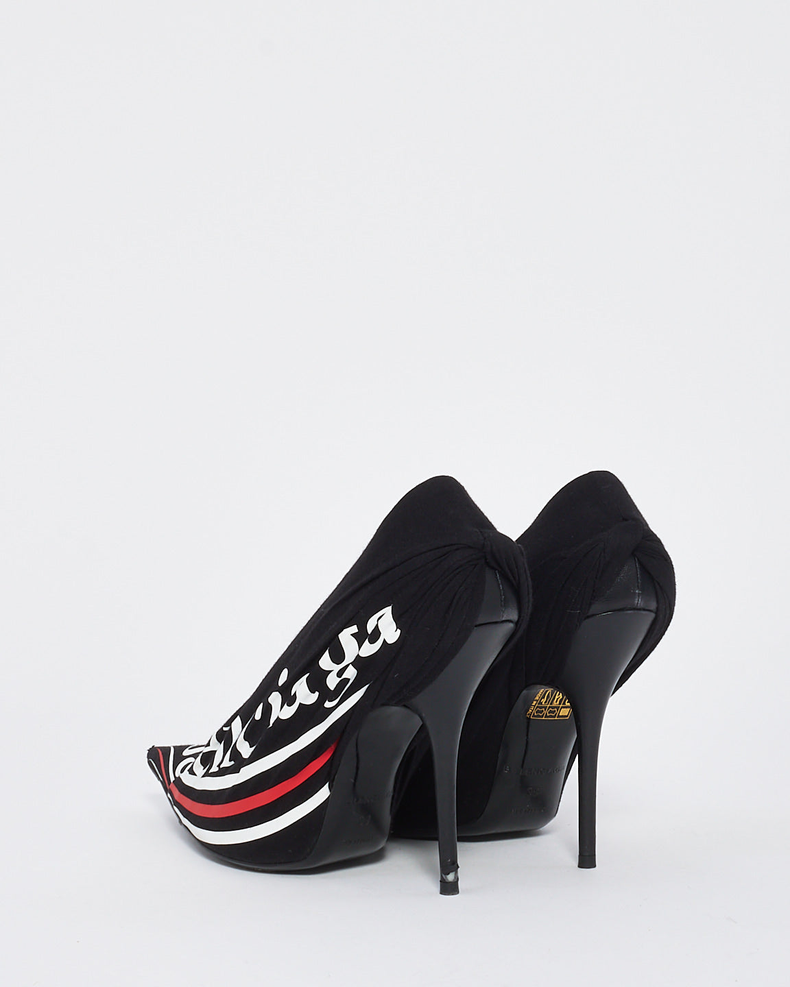 Balenciaga Black Fabric 
Leather Campaign Logo Pumps - 39