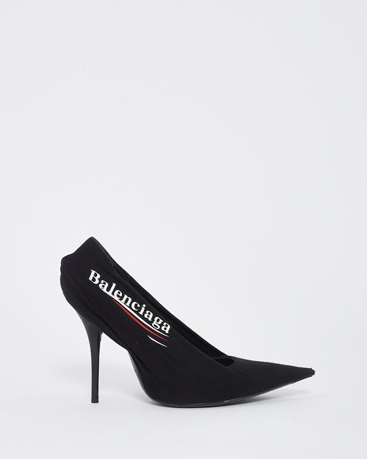 Balenciaga Black Fabric 
Leather Campaign Logo Pumps - 39