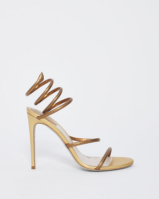 Rene Caovilla Juniper Gold Leather 105 Sandals - 41