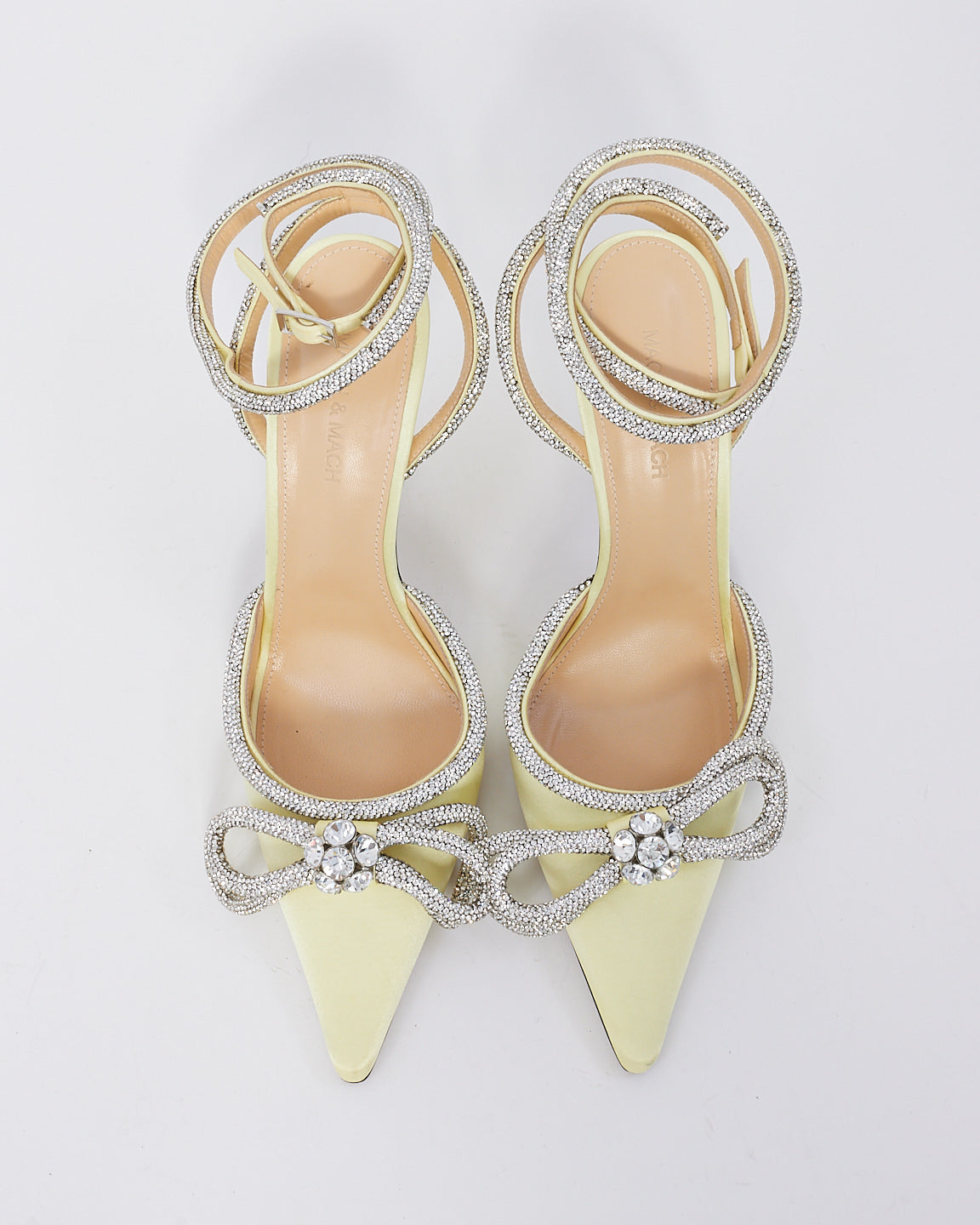 Mach 
Mach Yellow Satin Crystal Bow Accents Slingback Pumps -40