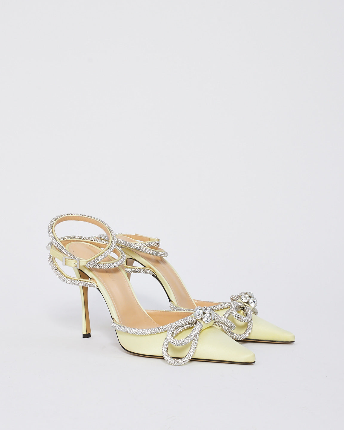 Mach 
Mach Yellow Satin Crystal Bow Accents Slingback Pumps -40