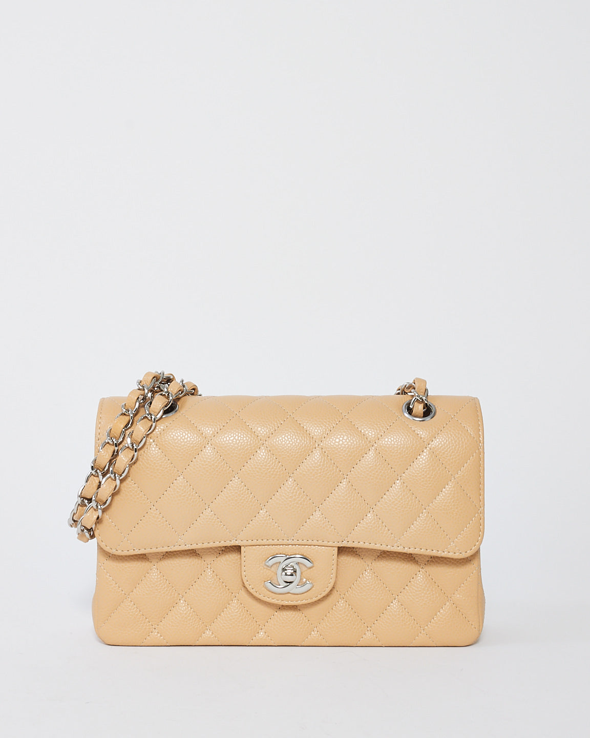 Chanel Beige Caviar Leather Small Classic Double Flap Shoulder Bag with SHW