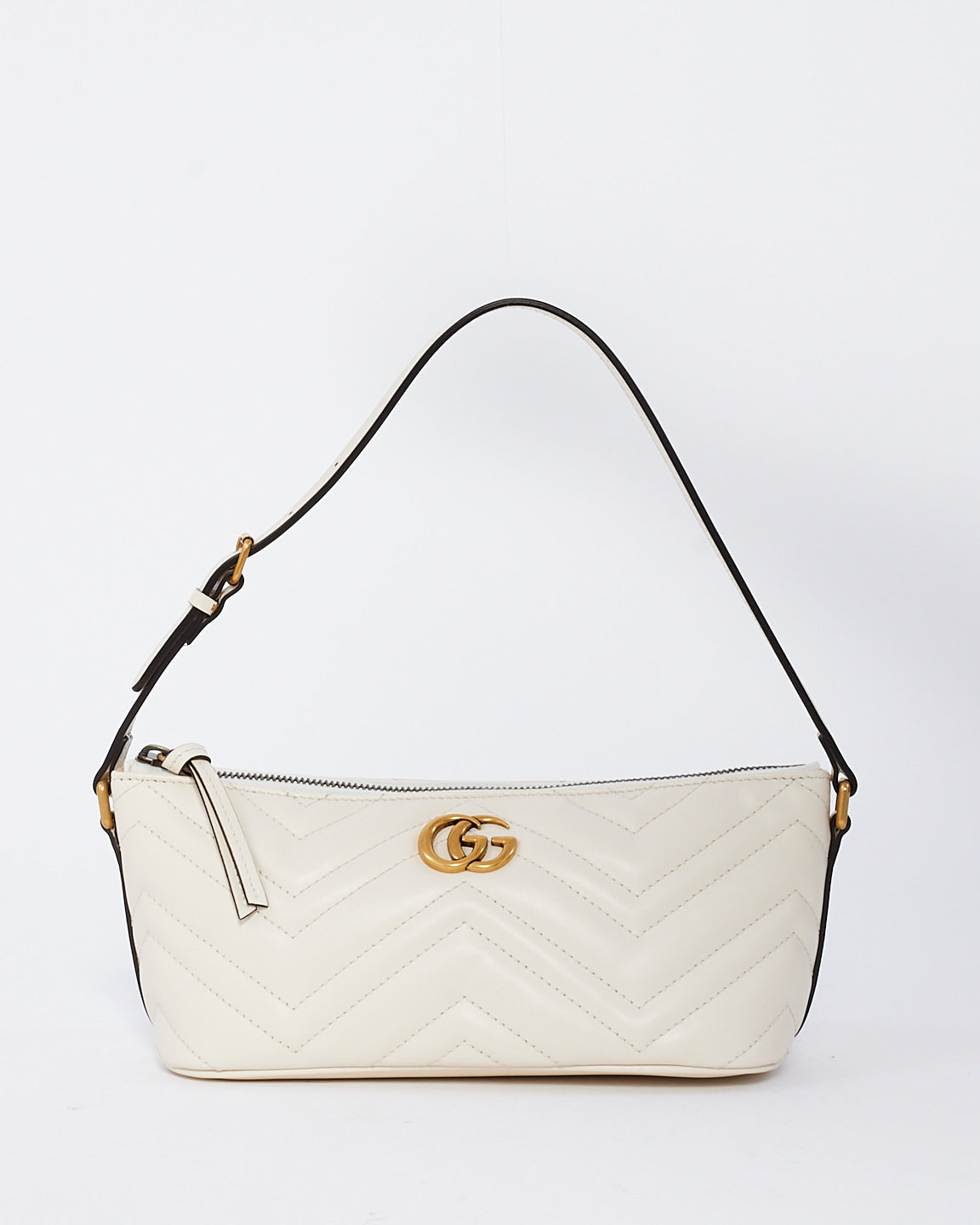 Gucci White Matelassé Leather GG Marmont Shoulder Bag