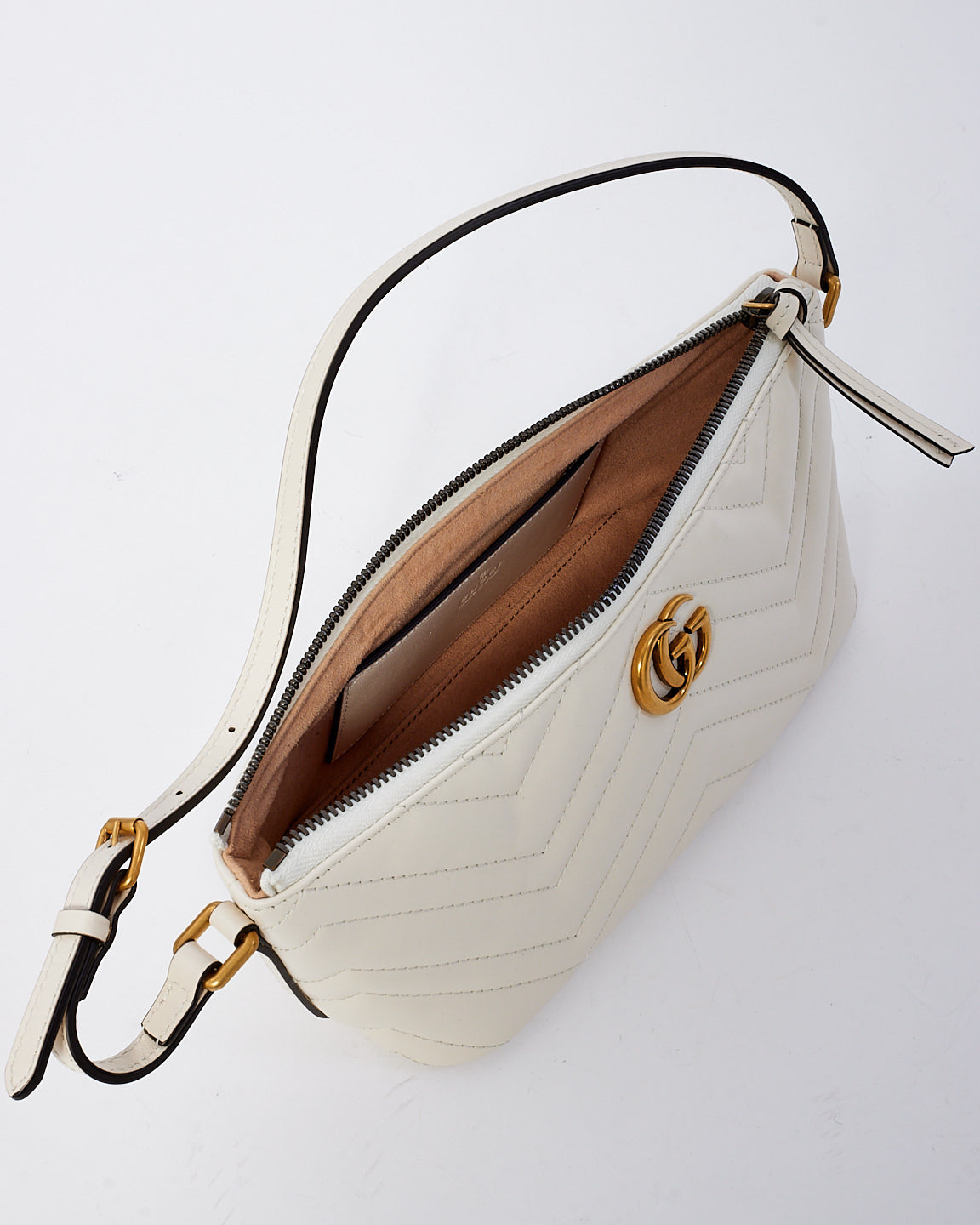 Gucci White Matelassé Leather GG Marmont Shoulder Bag