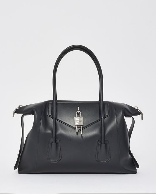 Givenchy Black Smooth Leather  Medium Antigona Lock Soft Bag