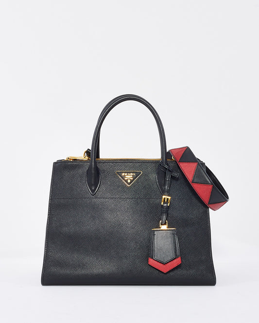 Prada Black 
Red Saffiano Geometric-Strap Tote Bag