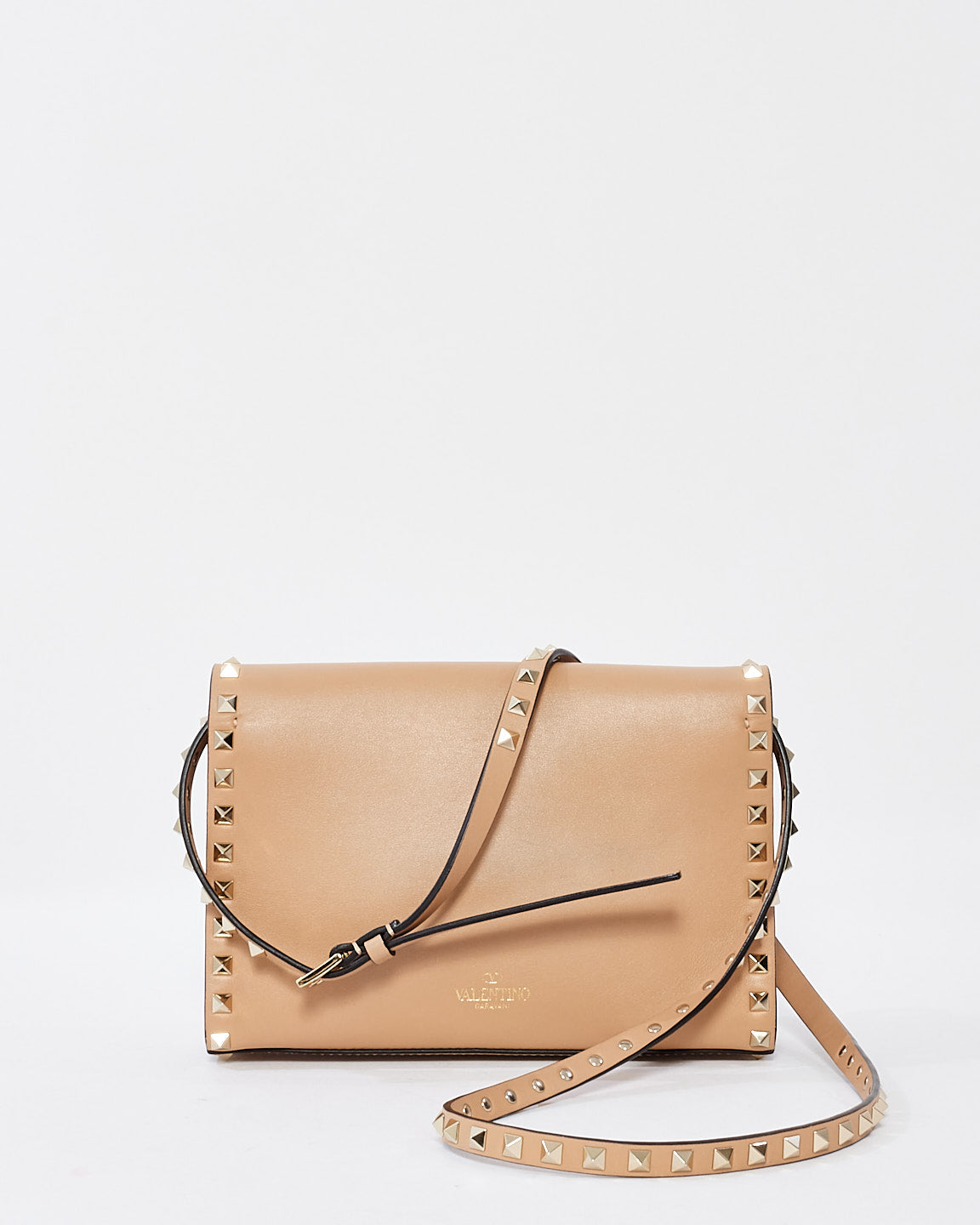 Valentino Beige Leather Small Rockstud Crossbody Bag