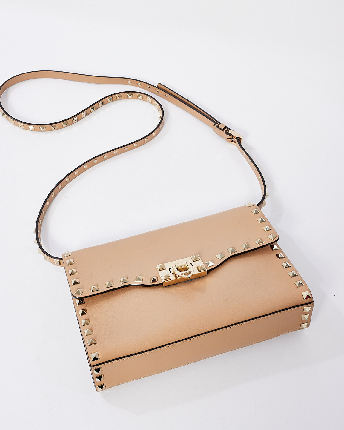 Valentino Beige Leather Small Rockstud Crossbody Bag