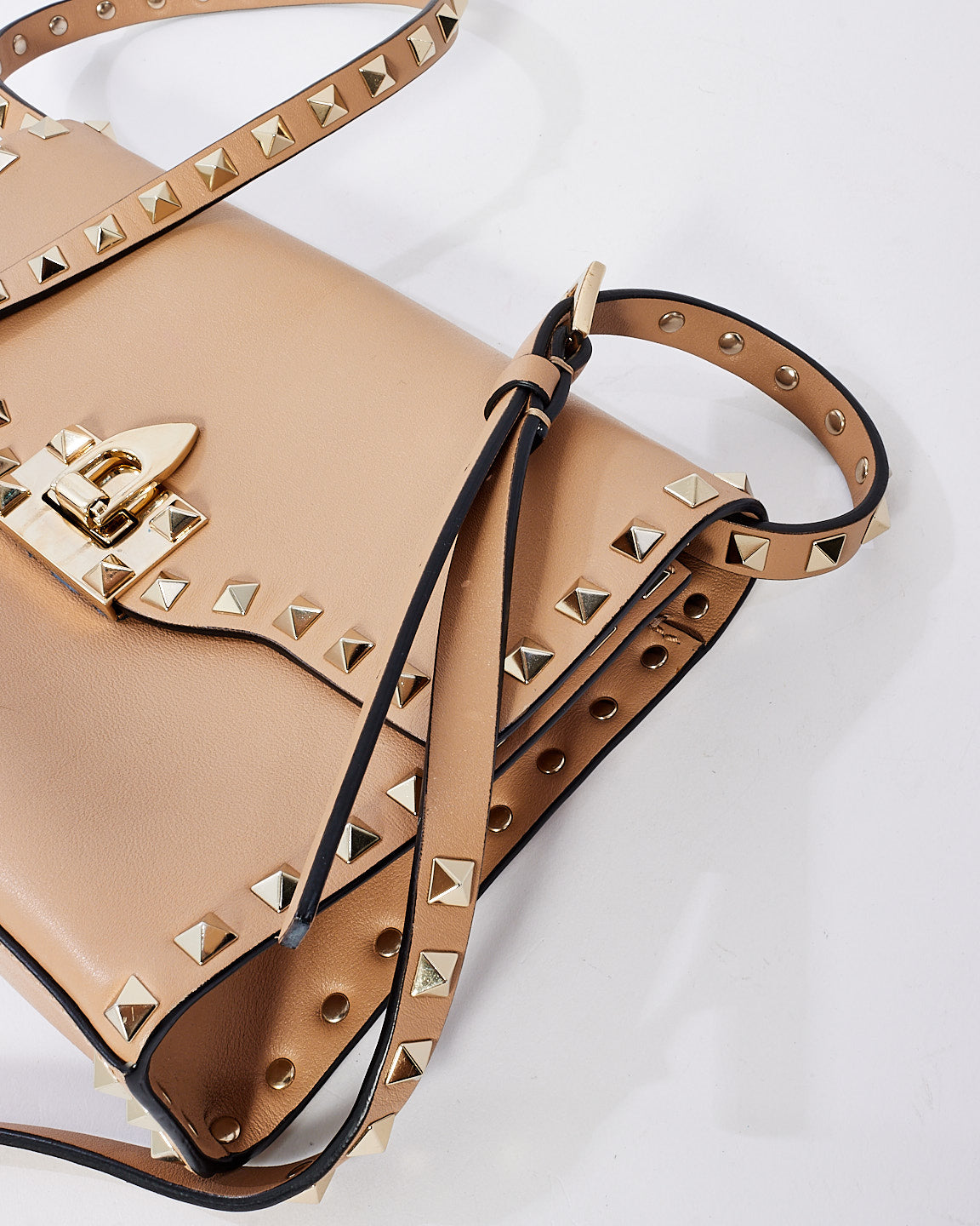 Valentino Beige Leather Small Rockstud Crossbody Bag