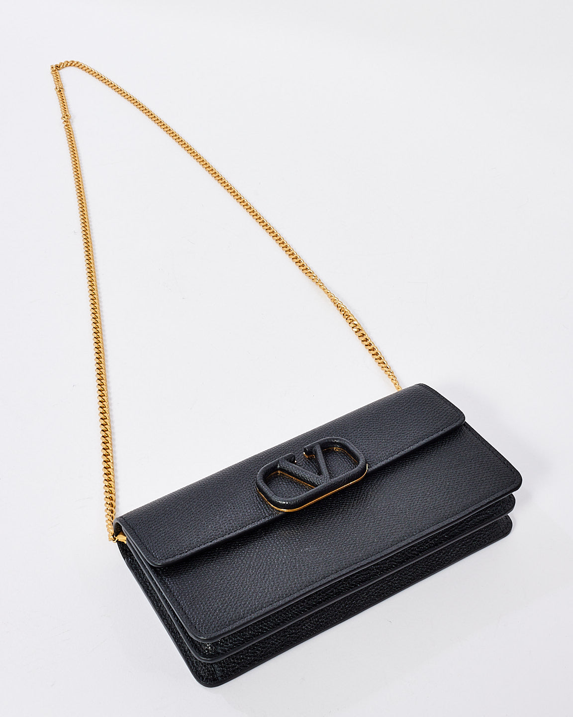 Valentino Black Leather V Logo Bag with Chain Strap