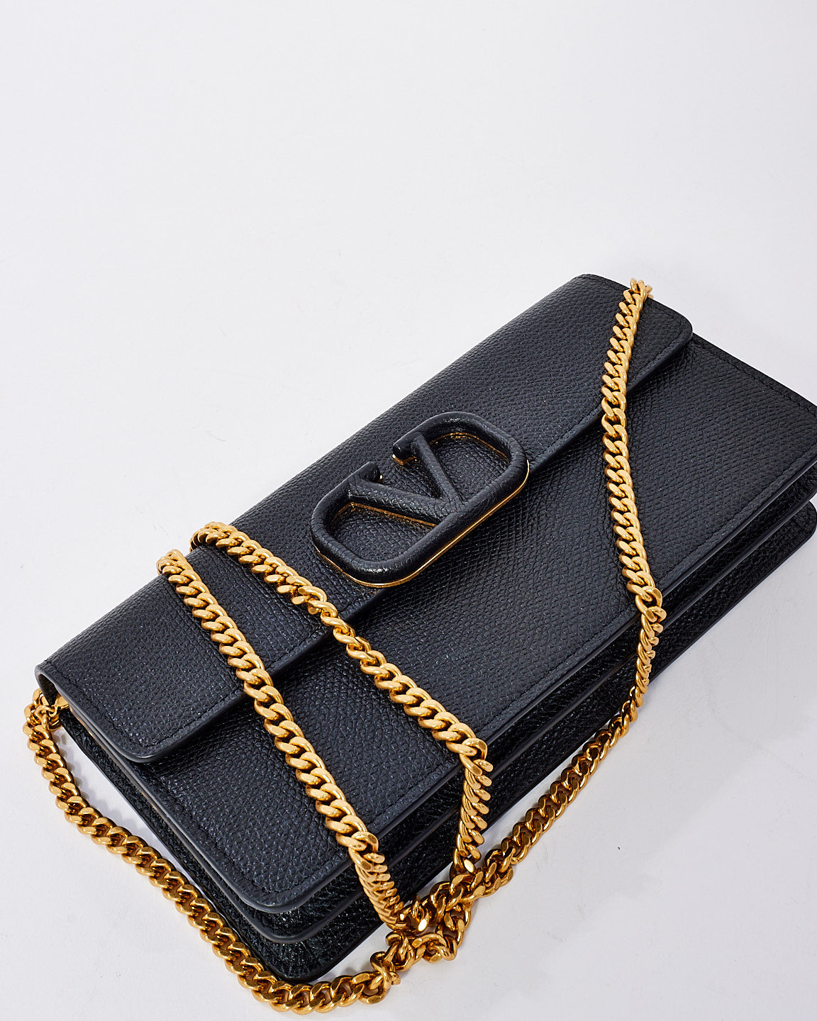 Valentino Black Leather V Logo Bag with Chain Strap