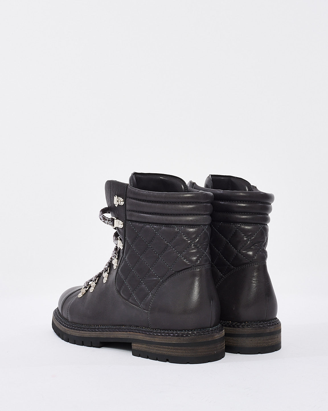 Chanel Black Quilted Leather Combat Boots - 43