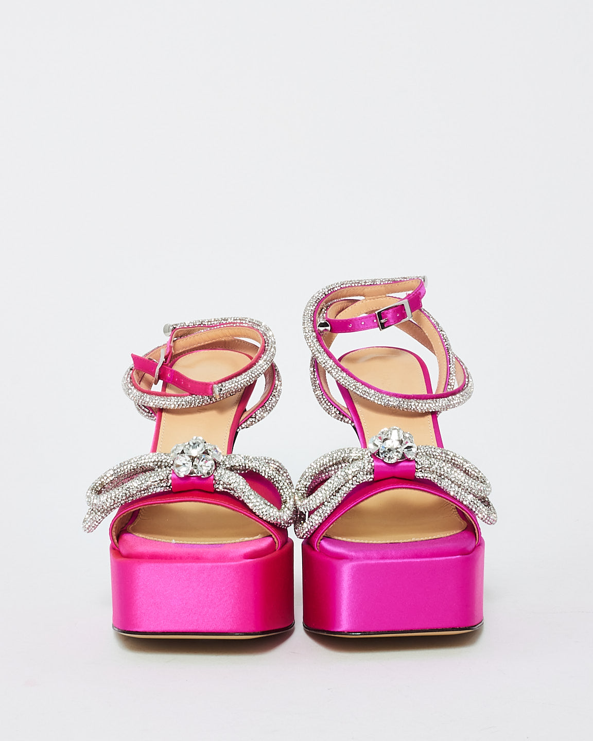 Mach 
Mach Pink Satin Double Crystal Bow Platform Mules - 36