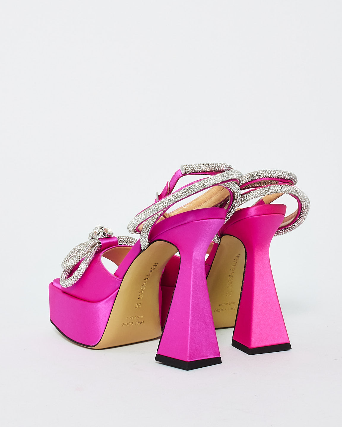 Mach 
Mach Pink Satin Double Crystal Bow Platform Mules - 36