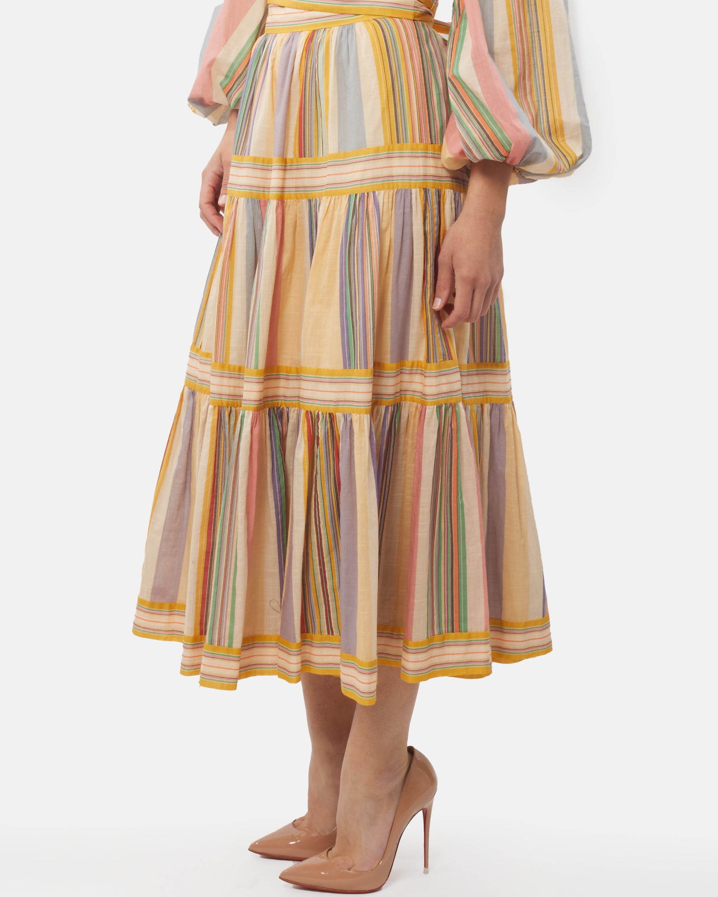 Zimmermann Yellow Multi Stripped Top and Maxi Skirt Set - 0