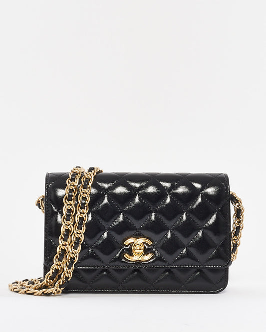 Chanel Black Shiny Lambskin Wallet on Chain Crossbody GHW