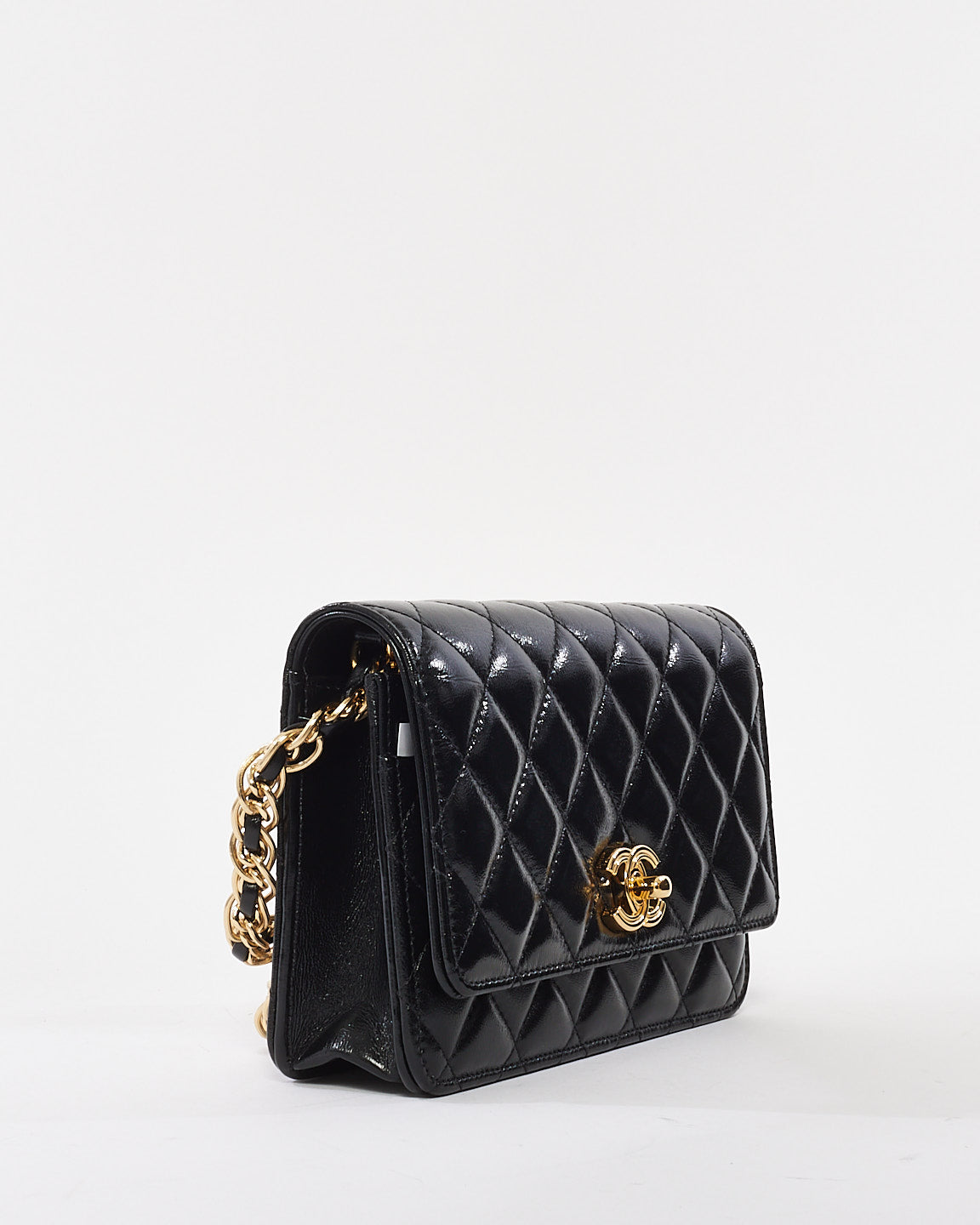 Chanel Black Shiny Lambskin Wallet on Chain Crossbody GHW