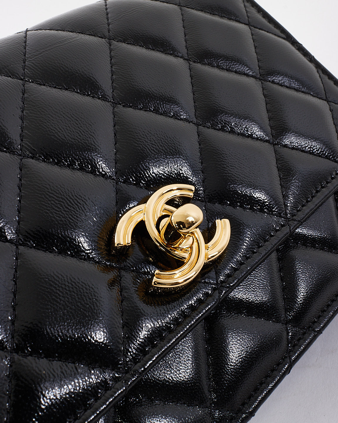 Chanel Black Shiny Lambskin Wallet on Chain Crossbody GHW