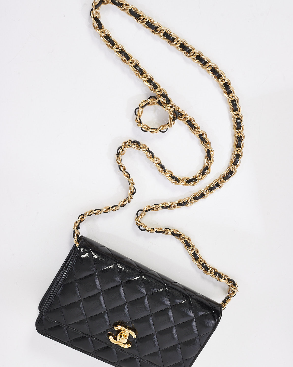 Chanel Black Shiny Lambskin Wallet on Chain Crossbody GHW