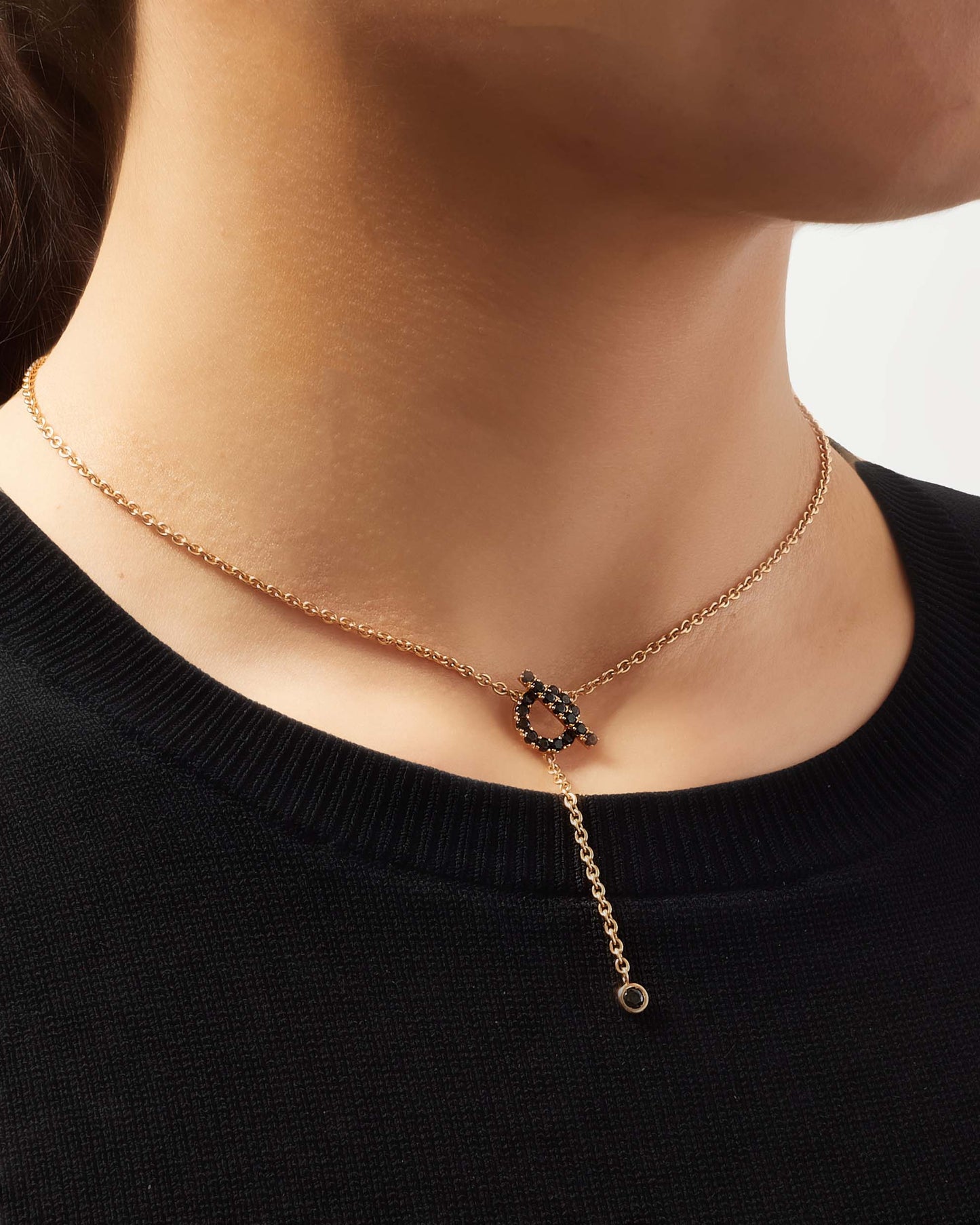 Hermès 18K Rose Gold 
Black Spinel Finesse Lariat Necklace