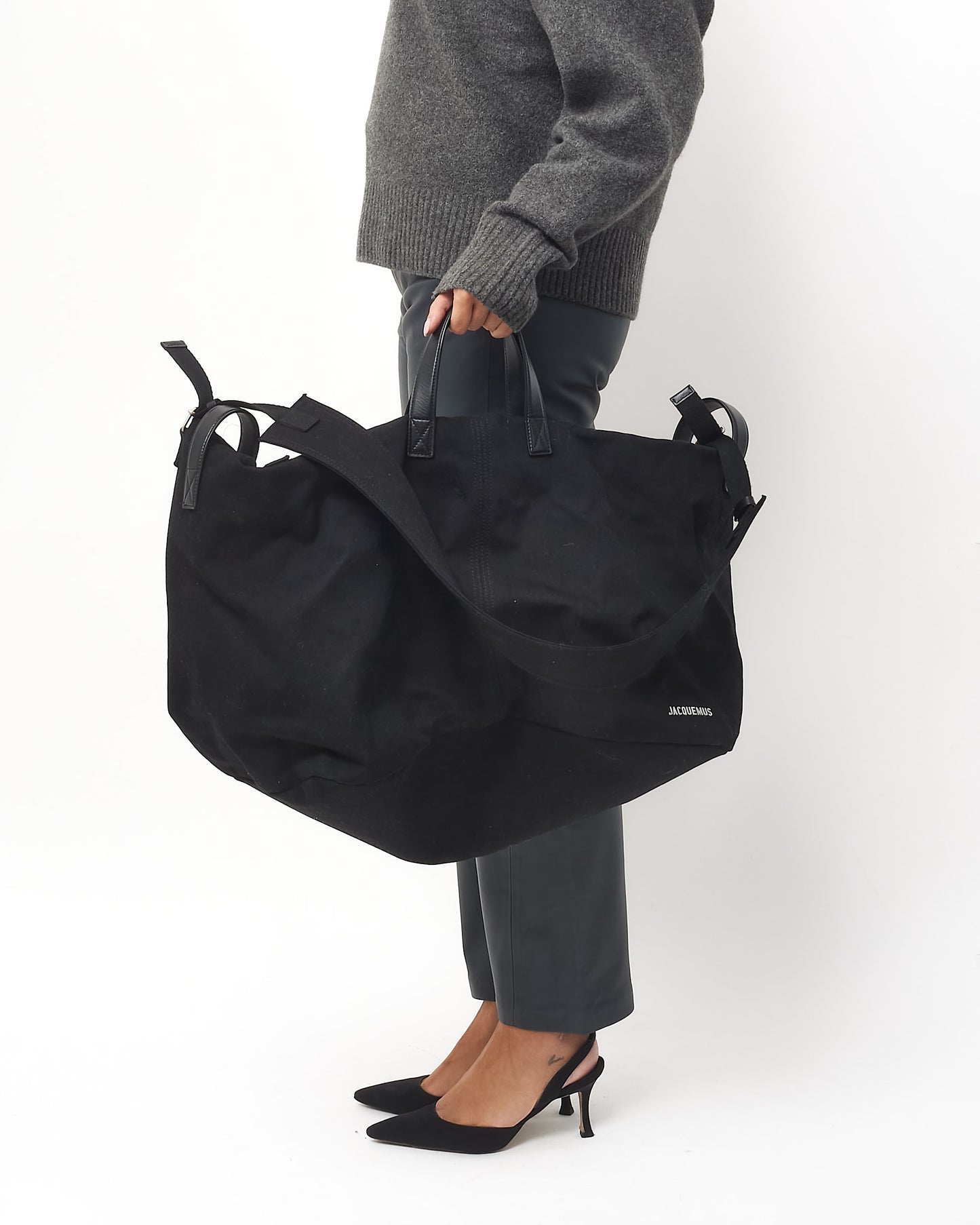 Jacquemus Black Canvas Weekender Travel Bag