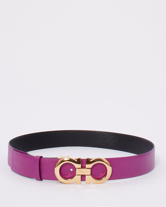 Salvatore Ferragamo Purple 
Black Leather Reversible Adjustable Gancini Belt