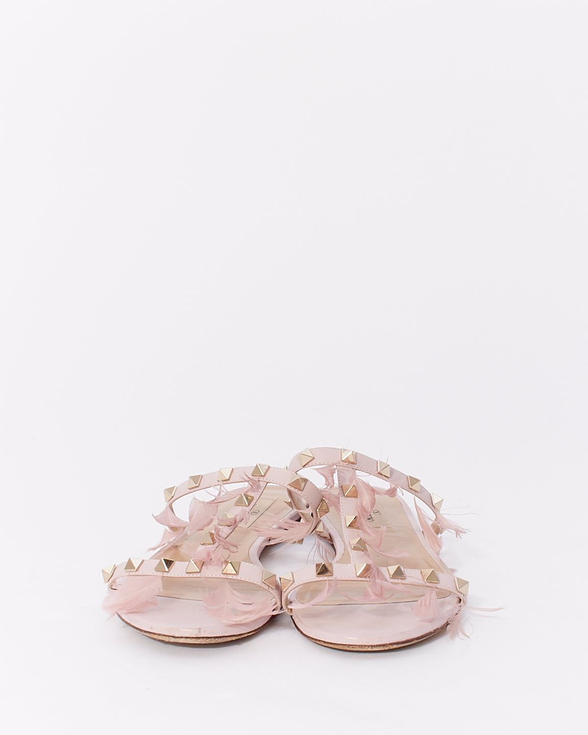 Valentino Pink Rockstud Sandals with Feathers - 37