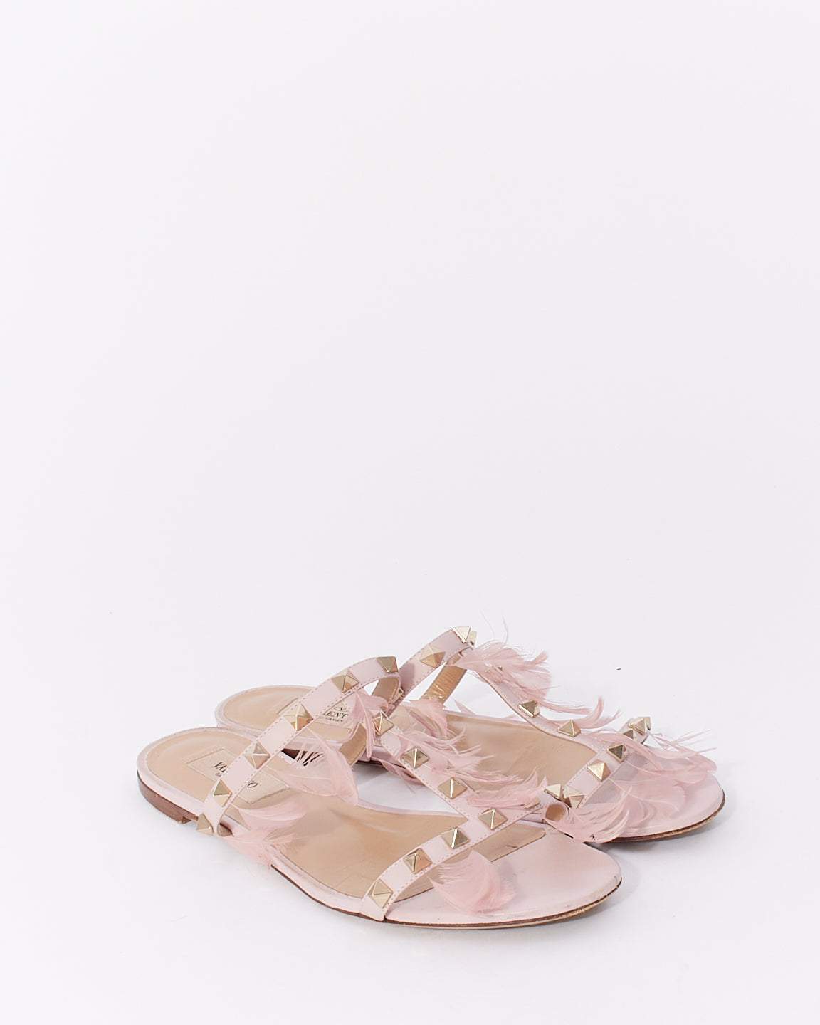 Valentino Pink Rockstud Sandals with Feathers - 37