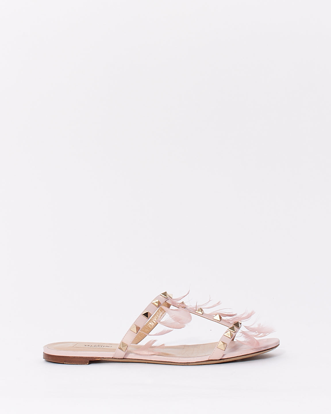 Valentino Pink Rockstud Sandals with Feathers - 37