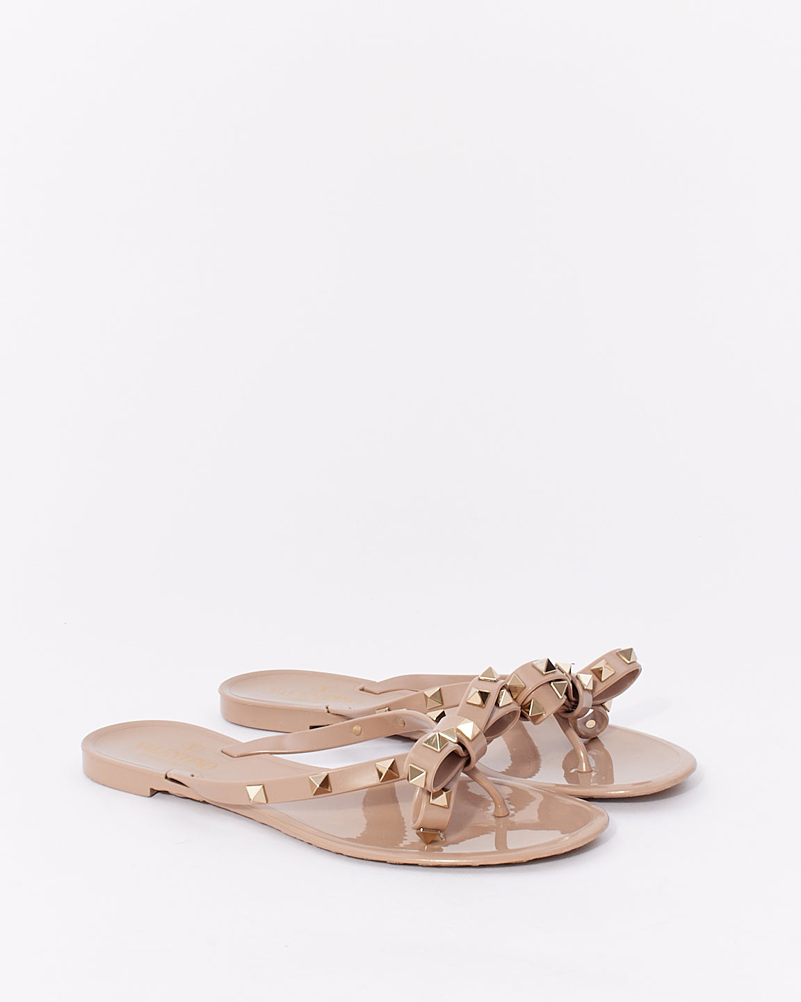 Valentino Beige PVC Jelly Rockstud Thong Sandals - 38