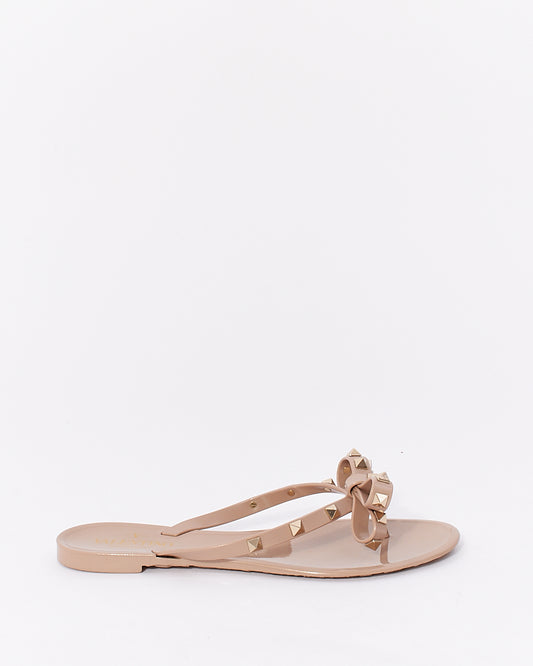 Valentino Beige PVC Jelly Rockstud Thong Sandals - 38