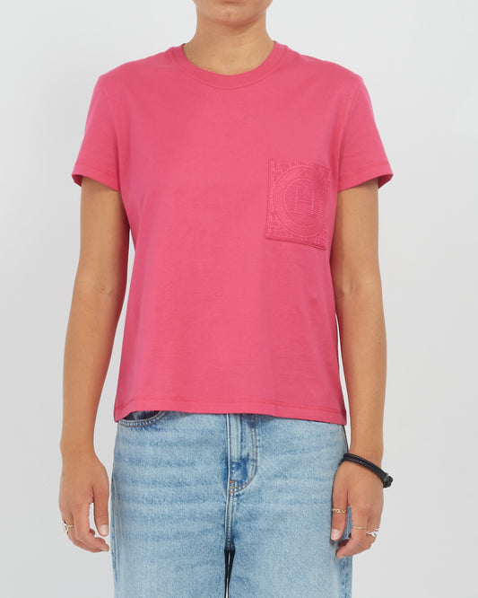 Hermès Pink Cotton Embroidered Pocket Logo T-Shirt - 38