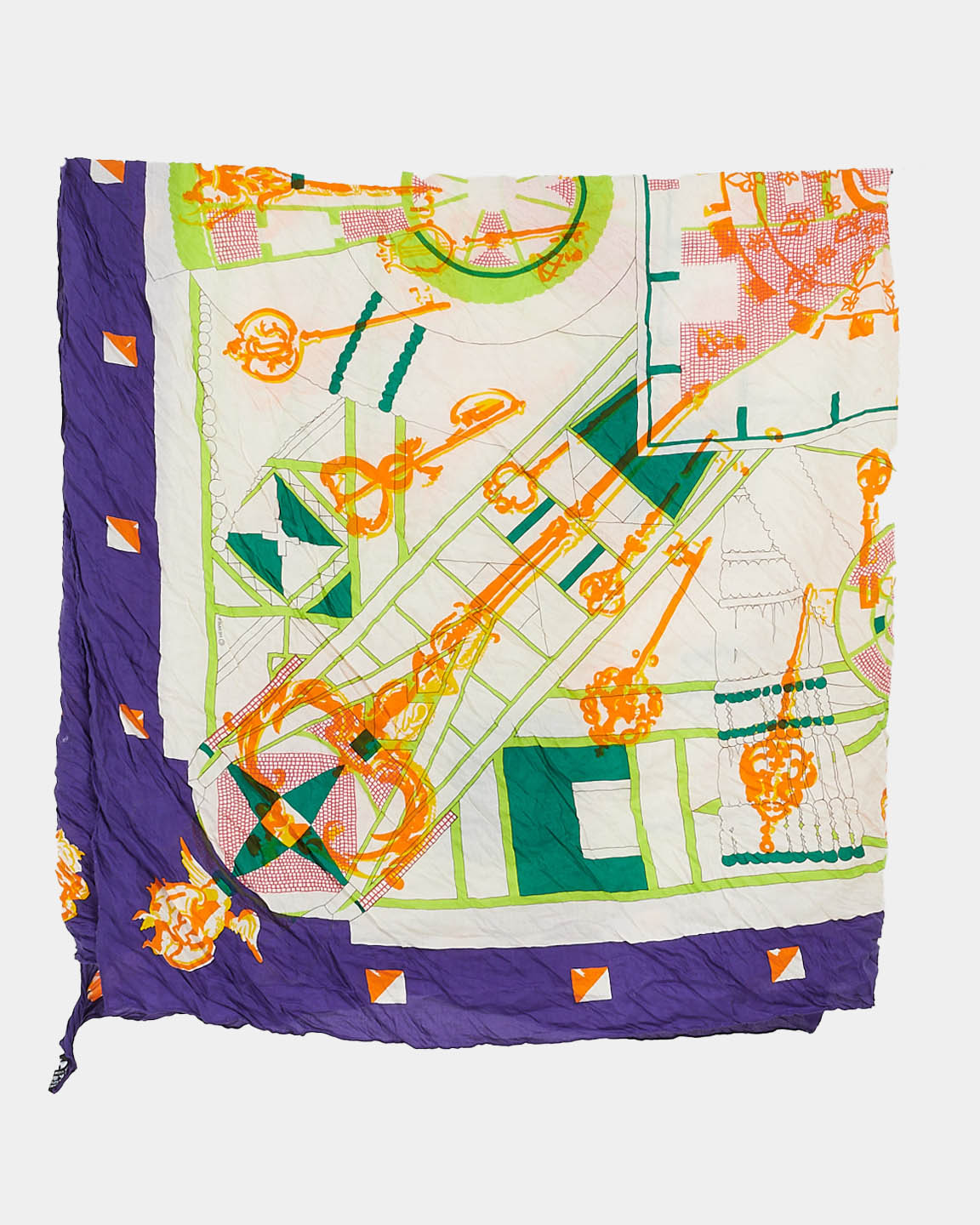 Hermès Purple 
Orange Multi Plisse Pleated Shawl Scarf