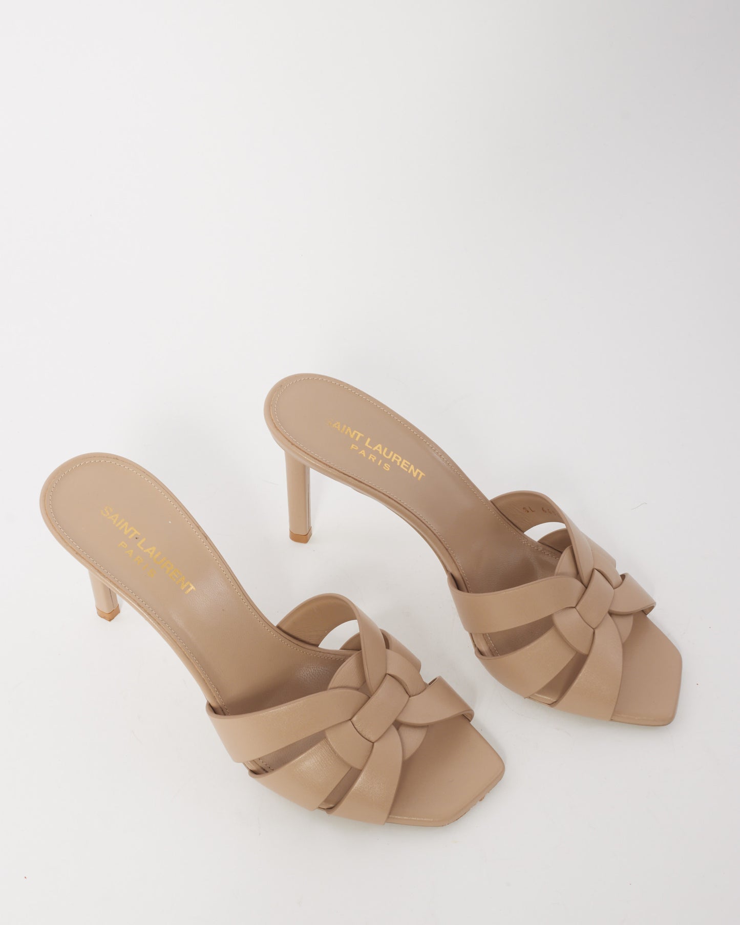 Saint Laurent Beige Leather Tribute Mule Heeled Sandals - 38.5