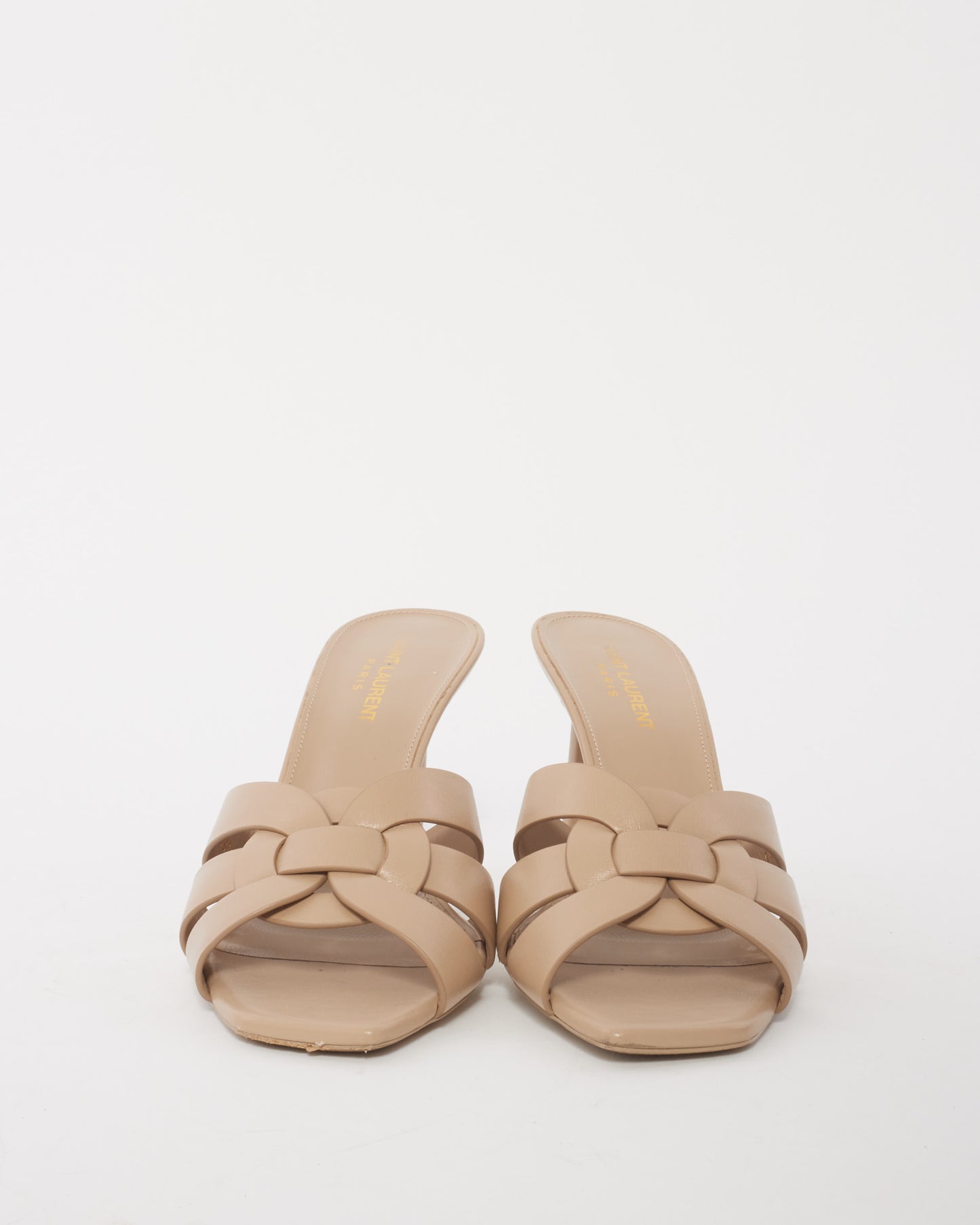 Saint Laurent Beige Leather Tribute Mule Heeled Sandals - 38.5