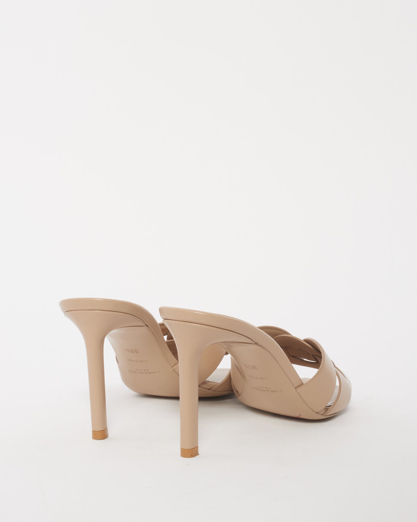 Saint Laurent Beige Leather Tribute Mule Heeled Sandals - 38.5