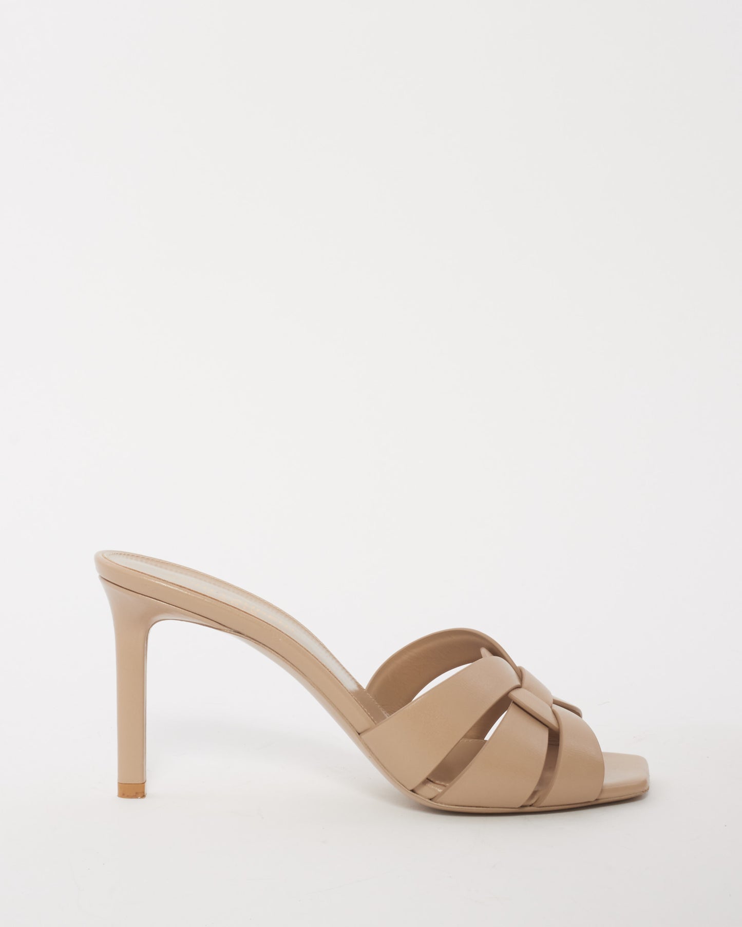 Saint Laurent Beige Leather Tribute Mule Heeled Sandals - 38.5