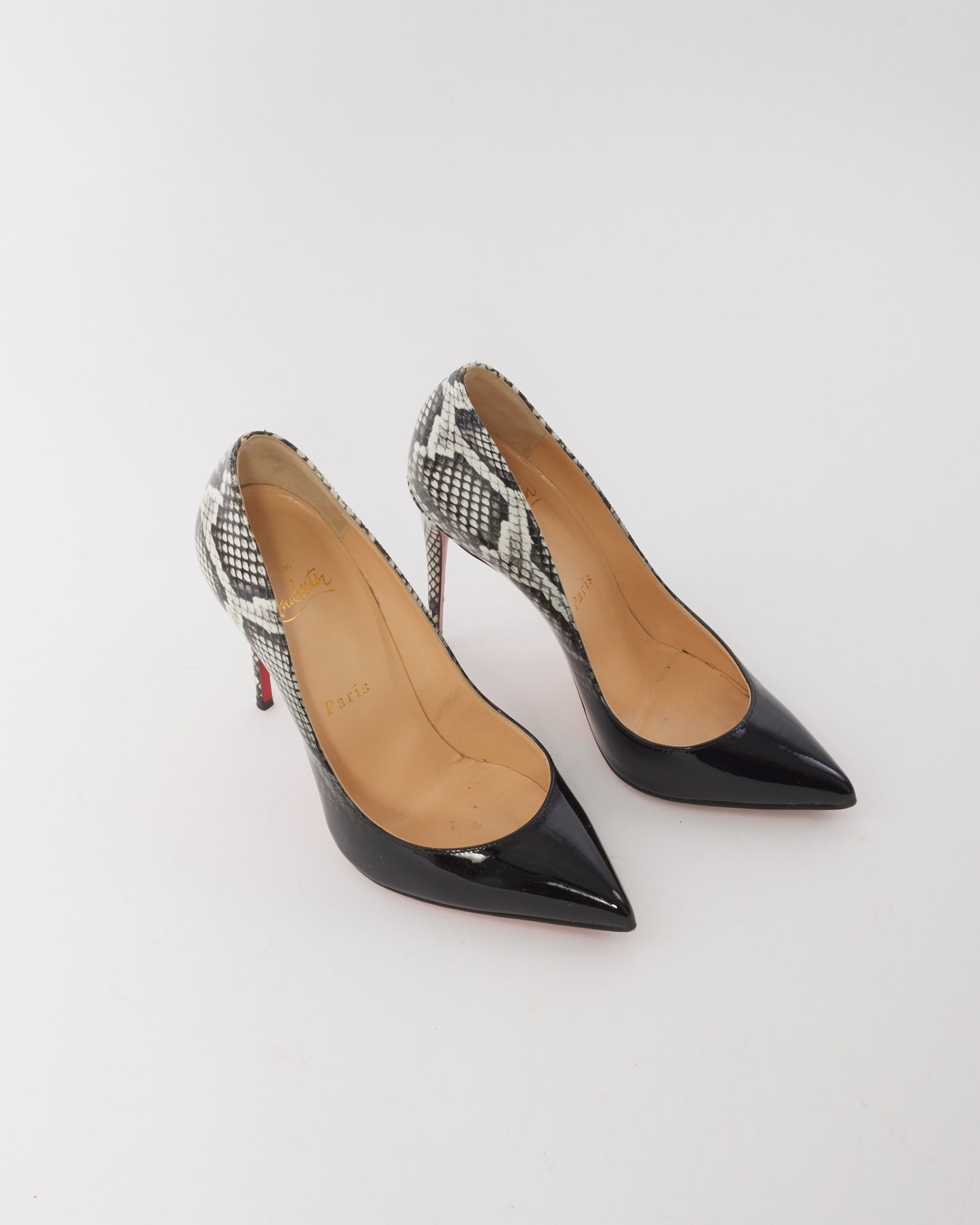 Christian Louboutin Black Patent Degrade Snakeskin Pigalle Follies 100mm Pumps - 36