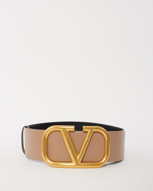 Valentino Beige/Black Reversible V Logo Signature Belt 70MM - 85