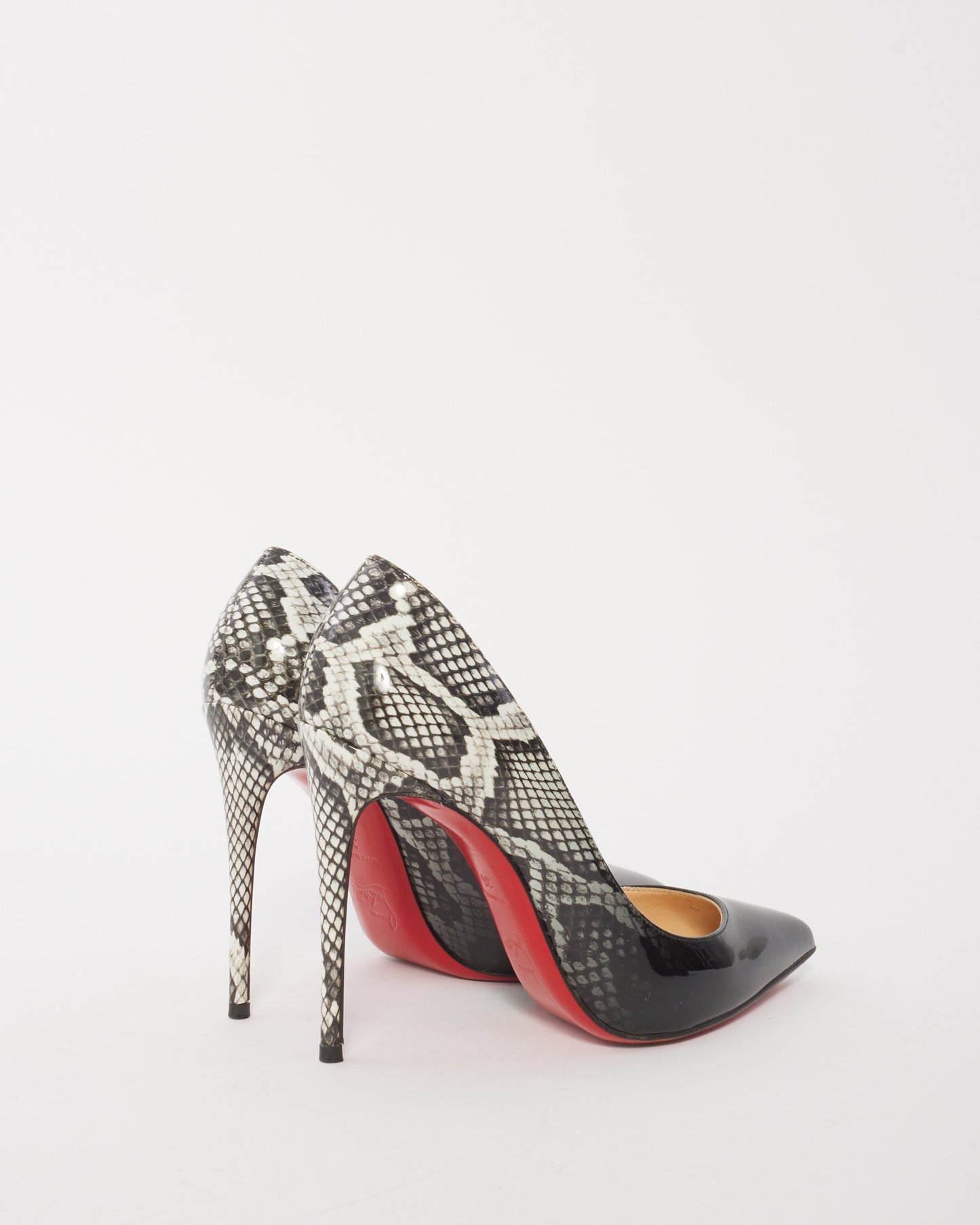 Christian Louboutin Black Patent Degrade Snakeskin Pigalle Follies 100mm Pumps - 36