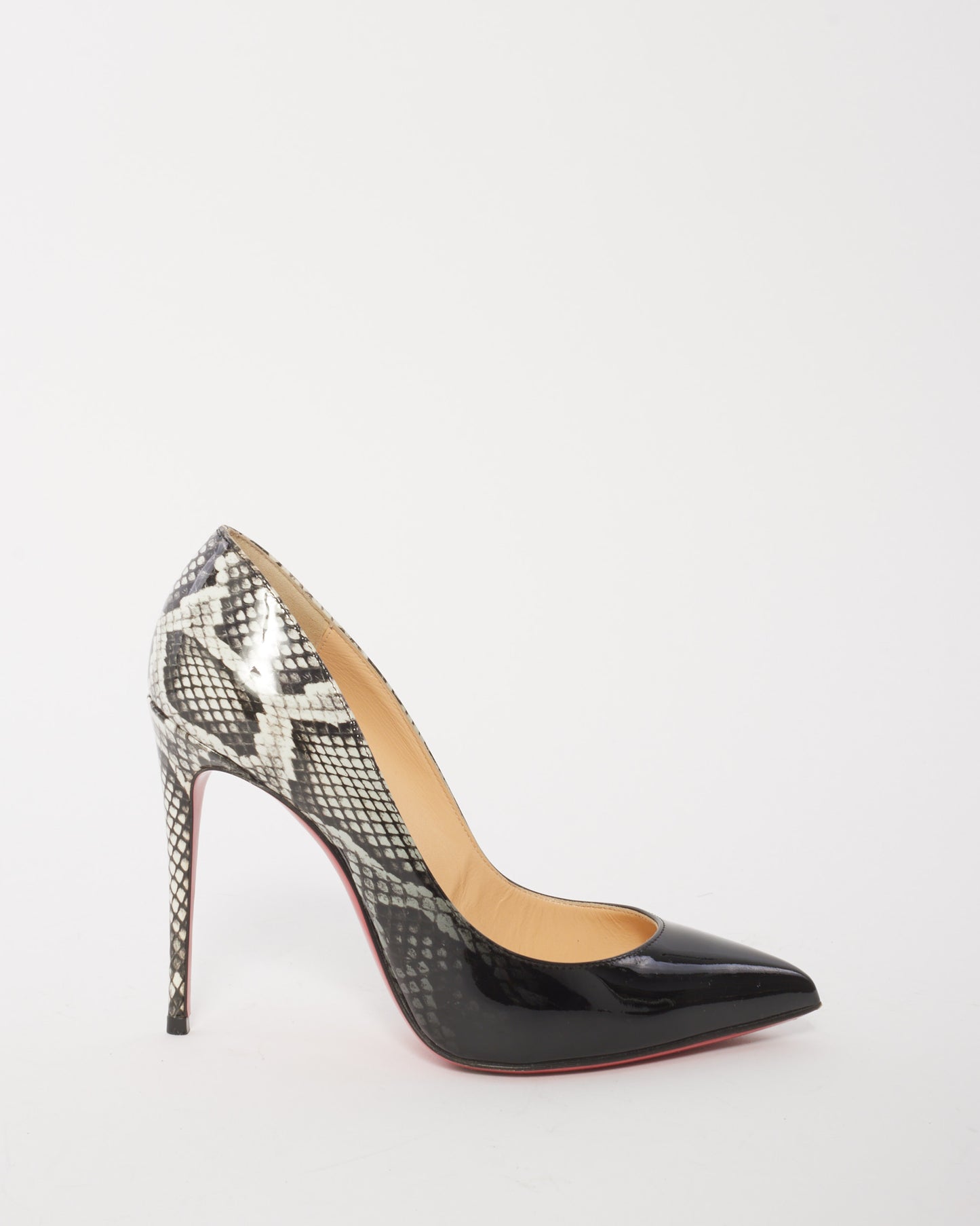 Christian Louboutin Black Patent Degrade Snakeskin Pigalle Follies 100mm Pumps - 36