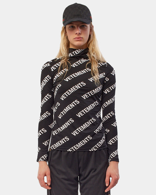 Vetements Black and White Logo Long Sleeve Turtleneck Top - S