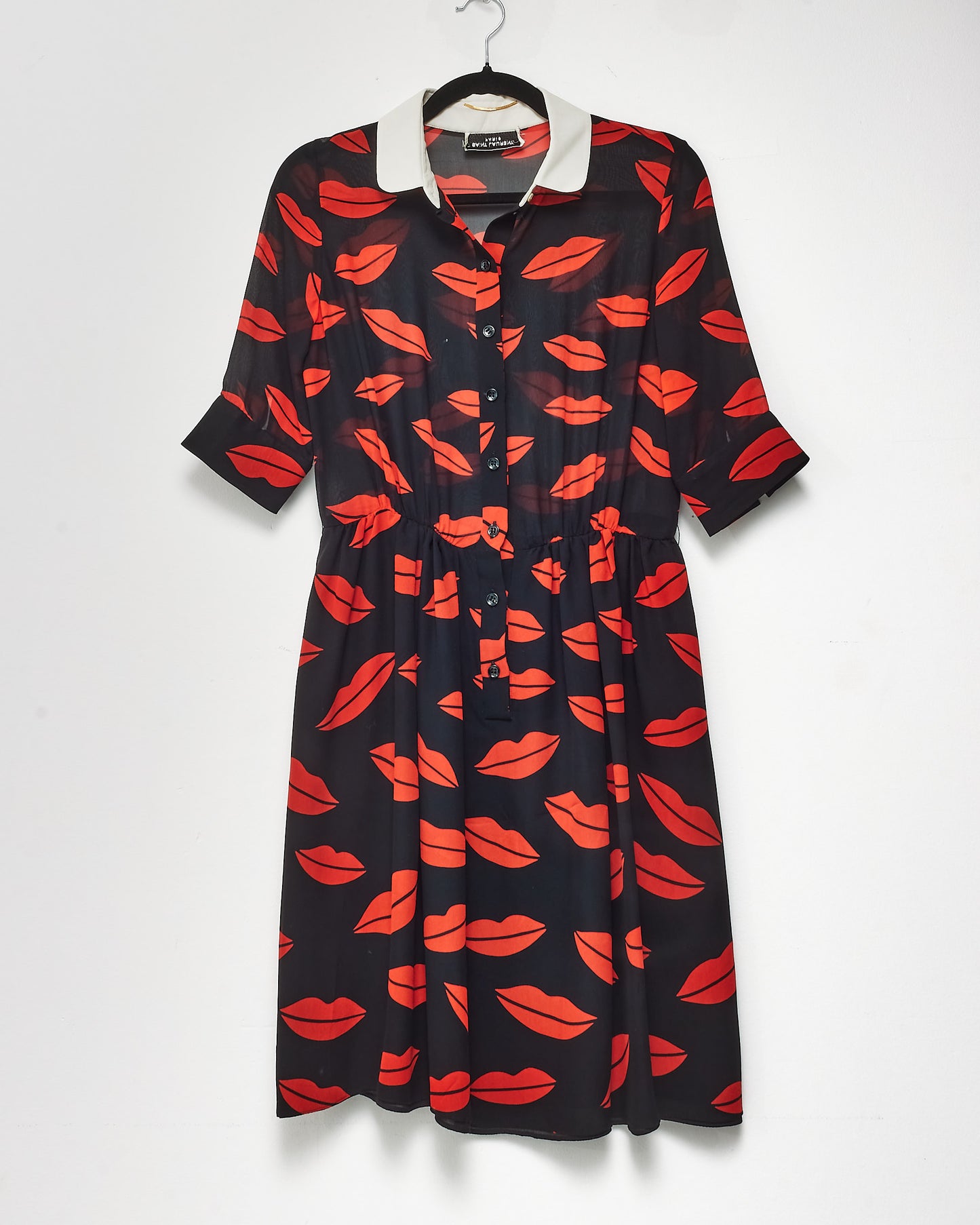 Saint Laurent Red/Black Kiss Silk Cocktail Dress - 38F