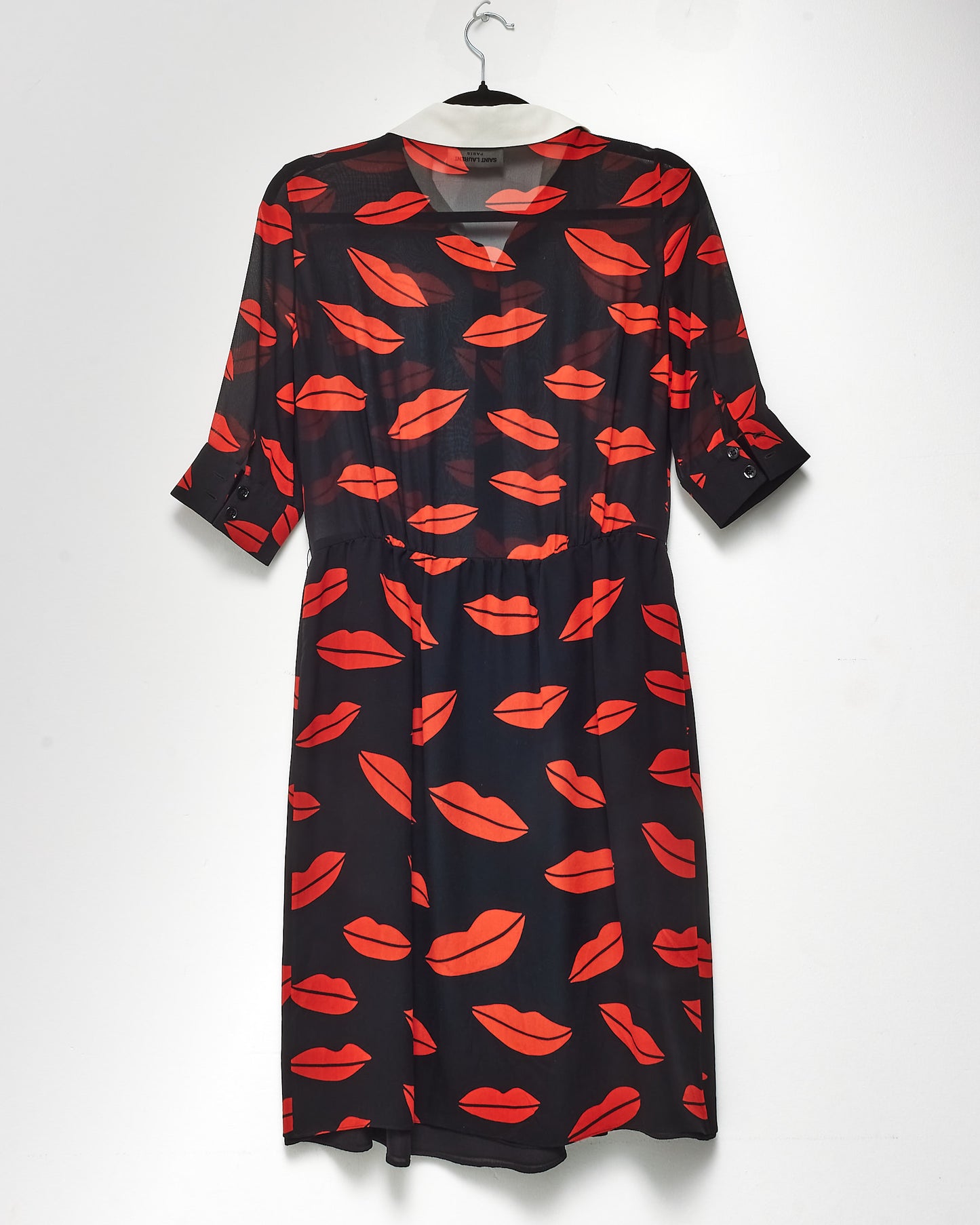 Saint Laurent Red/Black Kiss Silk Cocktail Dress - 38F