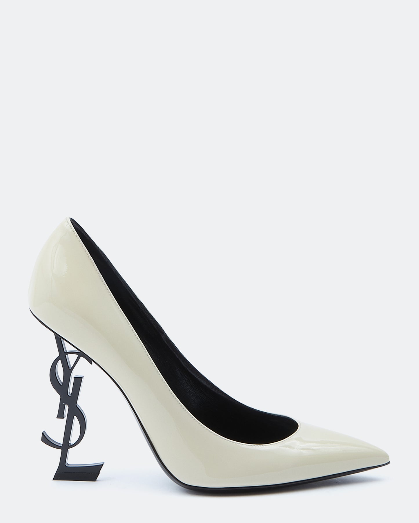 Saint Laurent Cream Patent Logo Point Toe Heel - 40.5