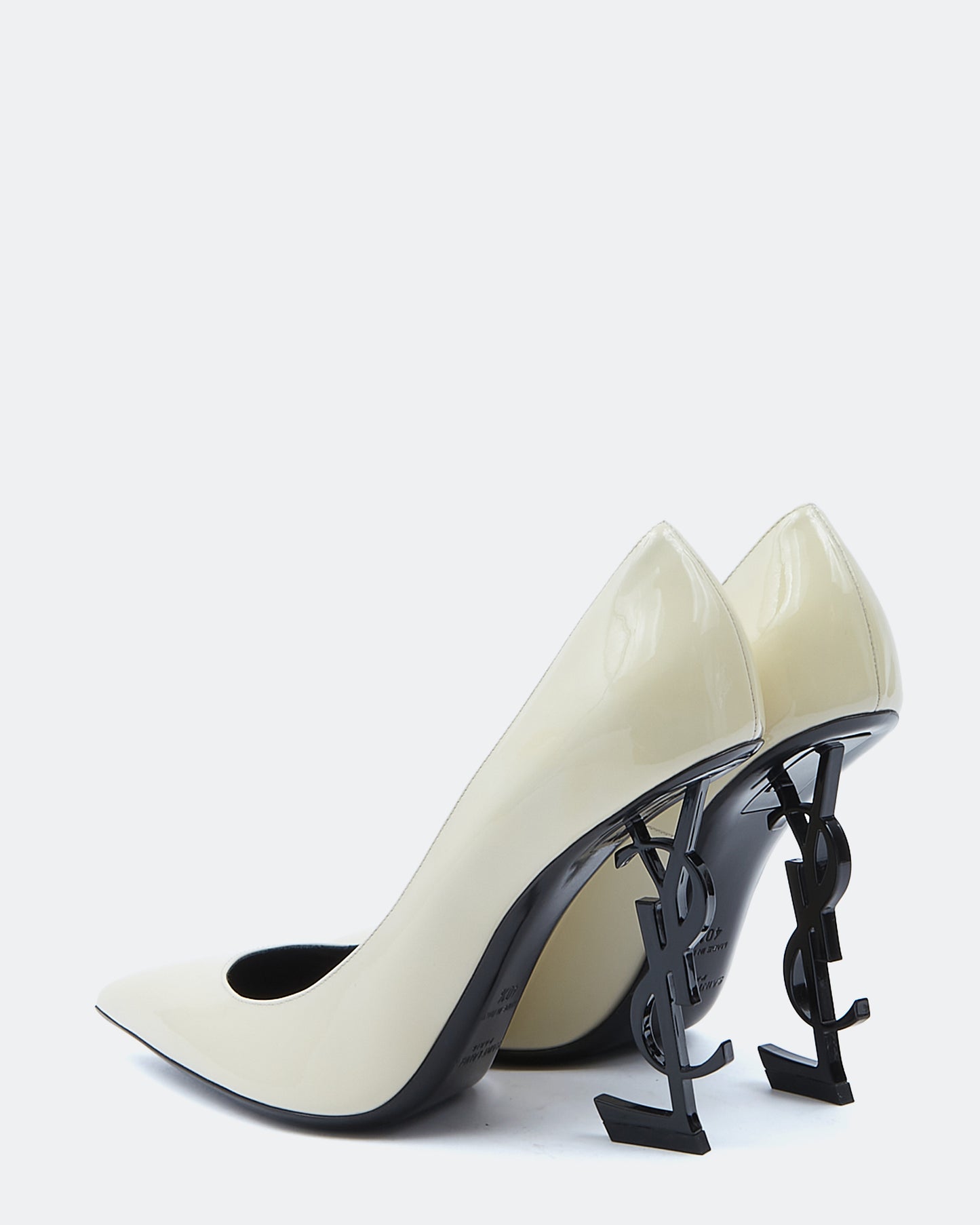 Saint Laurent Cream Patent Logo Point Toe Heel - 40.5