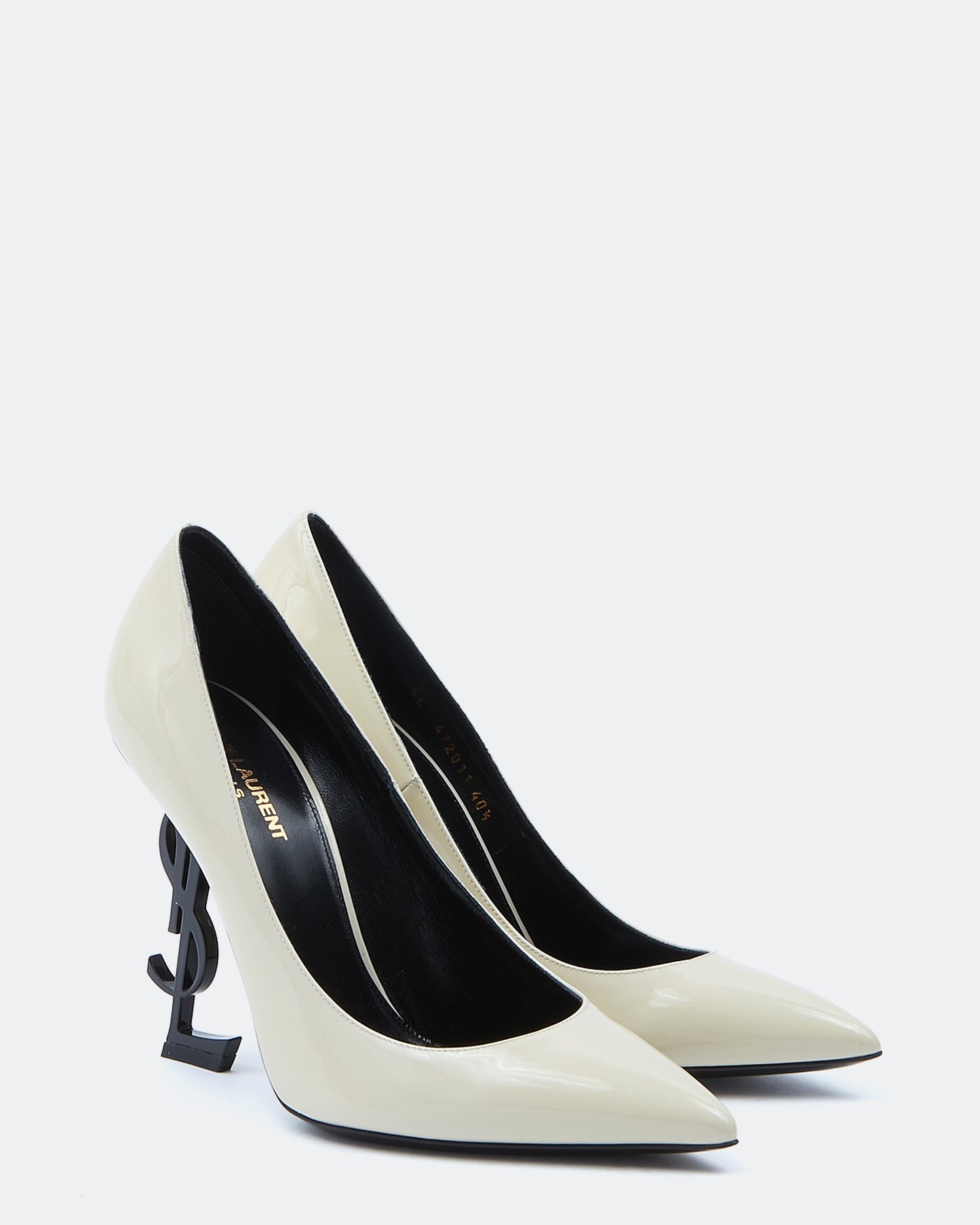 Saint Laurent Cream Patent Logo Point Toe Heel - 40.5