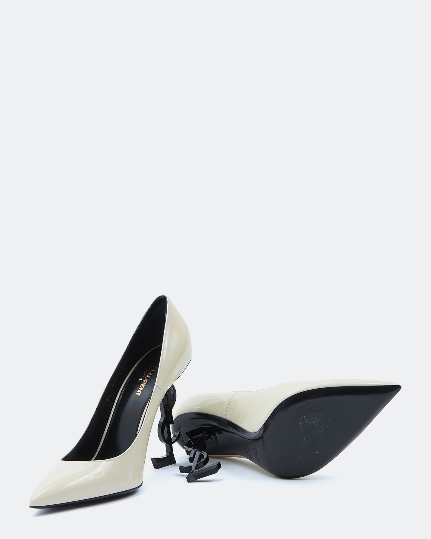 Saint Laurent Cream Patent Logo Point Toe Heel - 40.5